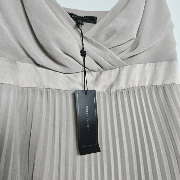 BCBG MAXAZRIA EVELYNE Size 14 Neutral Pleated Colorblock Impire Waist Maxi Dress - Picture 2 of 14